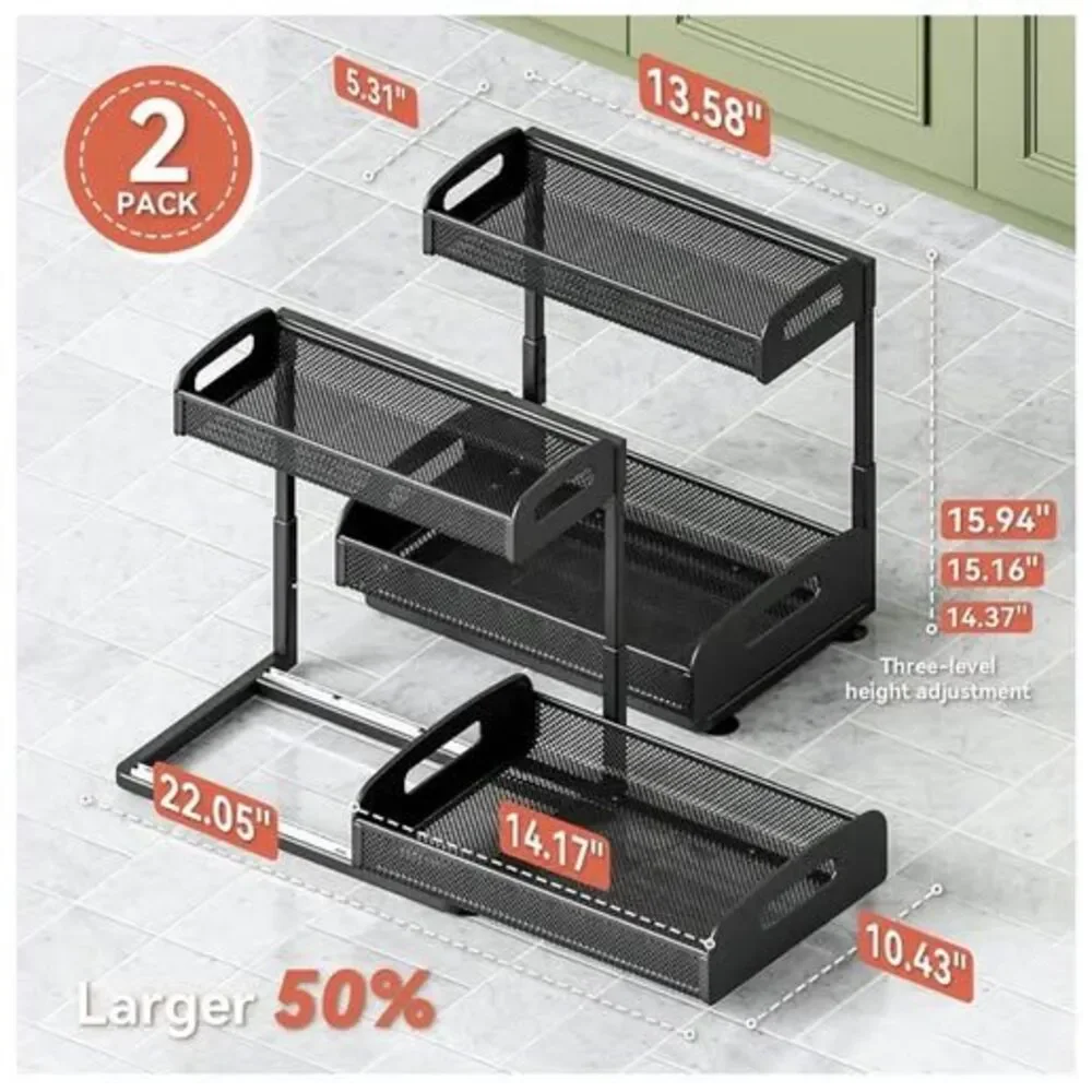 2-Pack 2-Tier Under Sink Organizer with Sliding Drawer